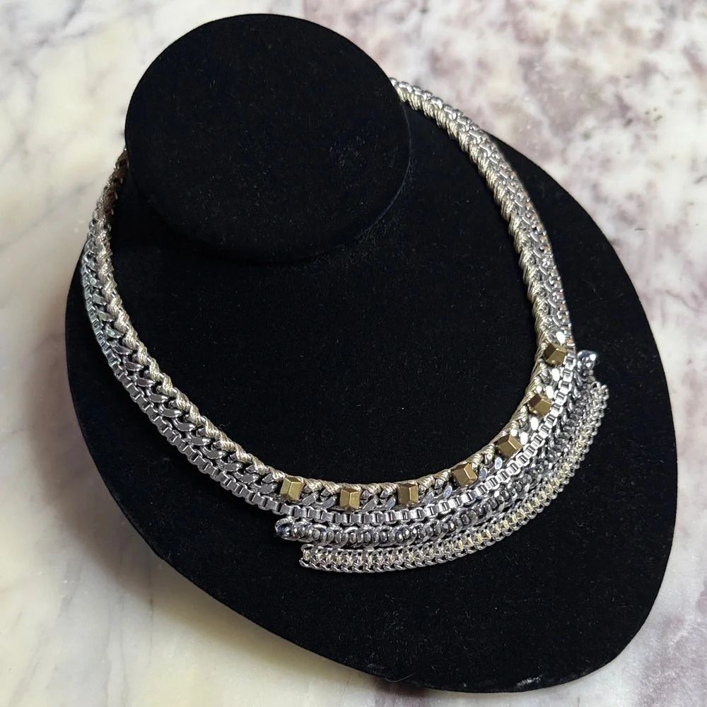 Stella & Dot Silver Necklace with Gold Accents